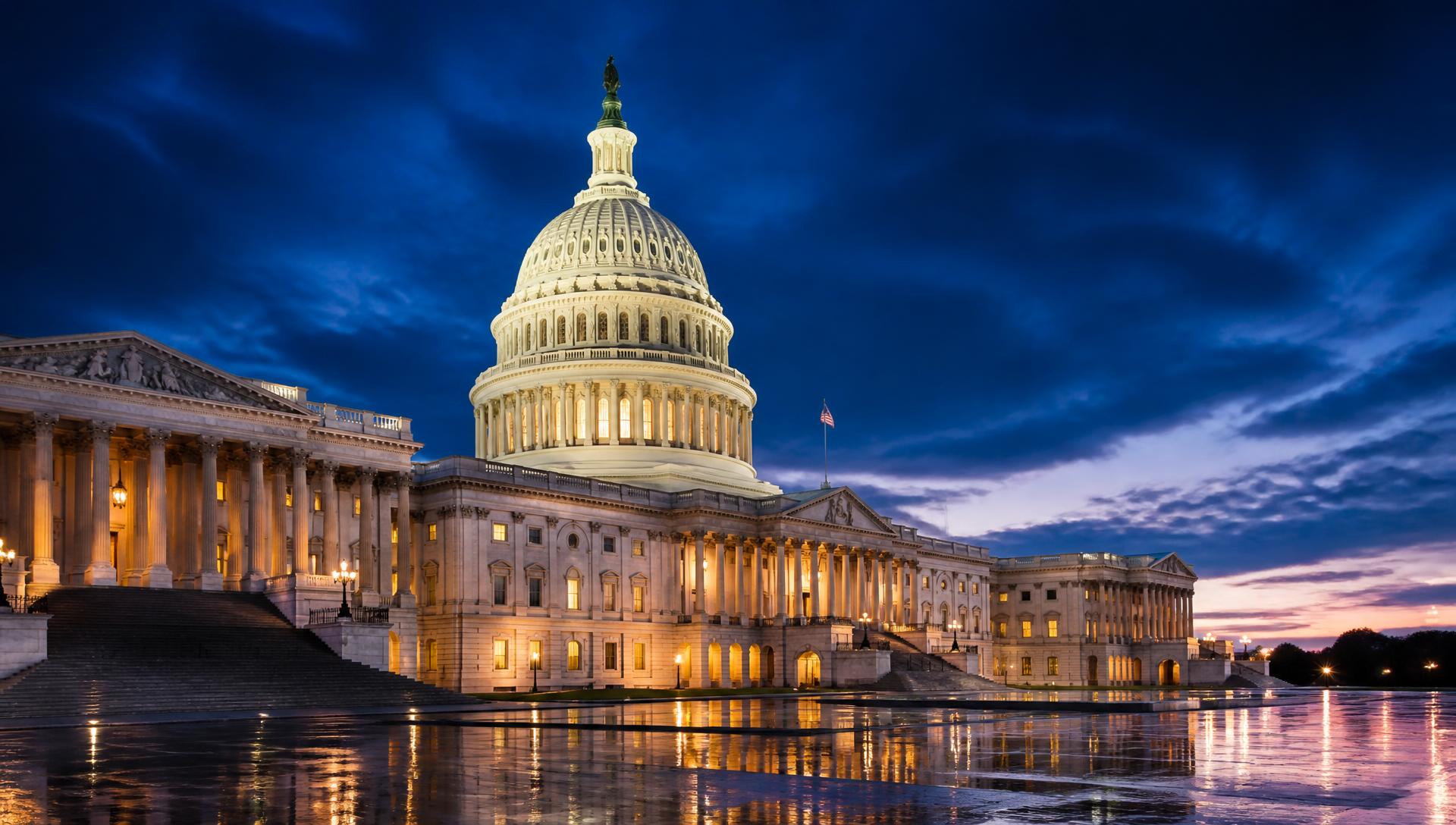 United States Capitol building at twilight